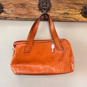 Fossil Brown Leather Handbag With Key Charm‎ & Stitched Handles